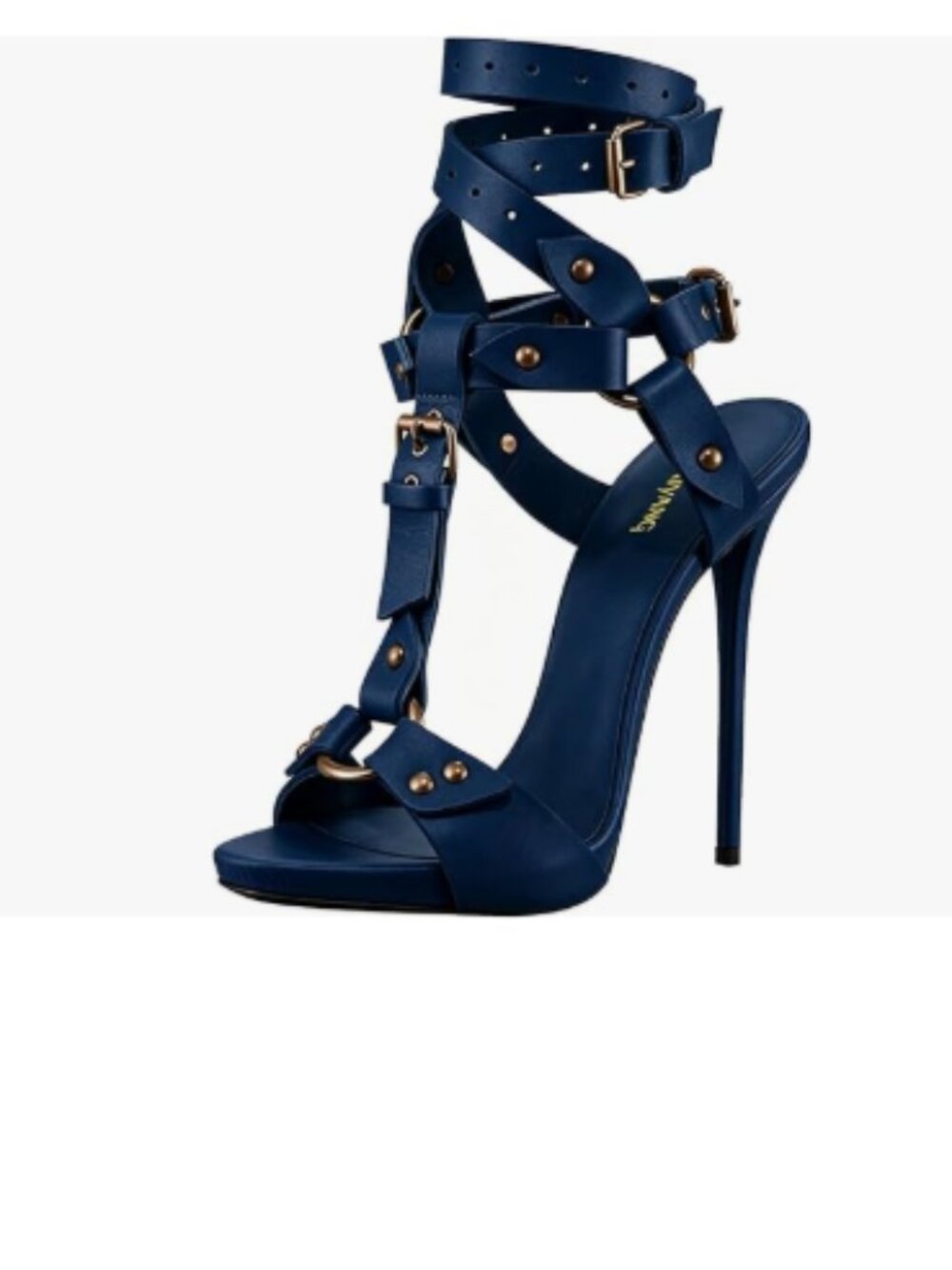 Maiyang Deep Blue Open Toe T-Strap Buckled Sandal Stiletto High Heels Sexy Shoes